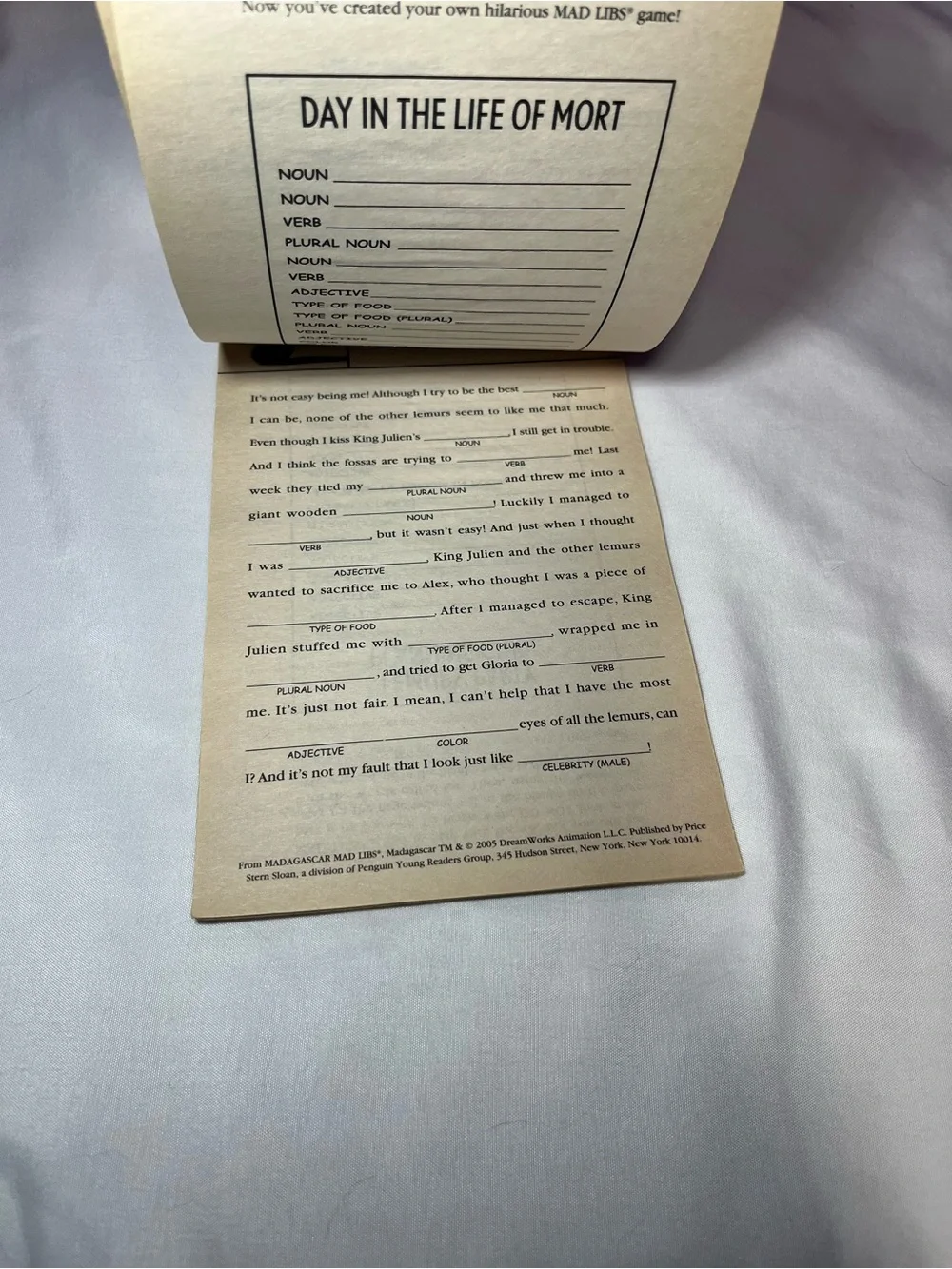 Vintage Mad Libs Madagascar 2005 DreamWorks Movie Paperback Activity Book New